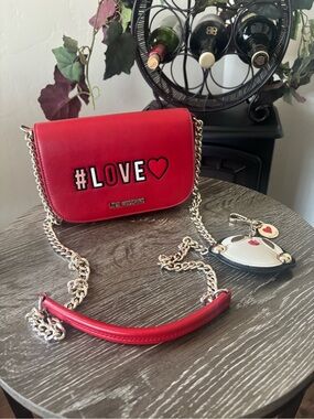Love Moschino Red Crossbody with #LOVE Appliqué and Heart